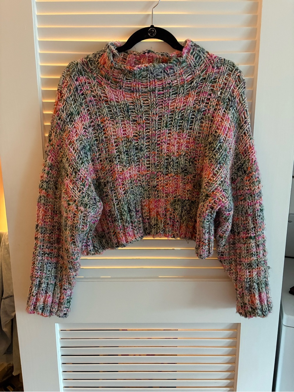 Free People Multicolor Ribbed Cropped Turtleneck Sweater - Pink, Green, Gray
